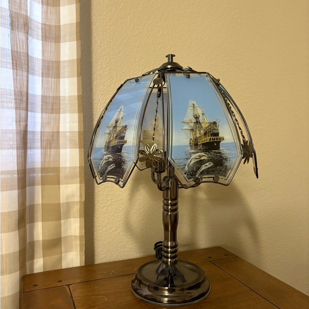 Nautical Ship Design Table Lamp with Blue Panels